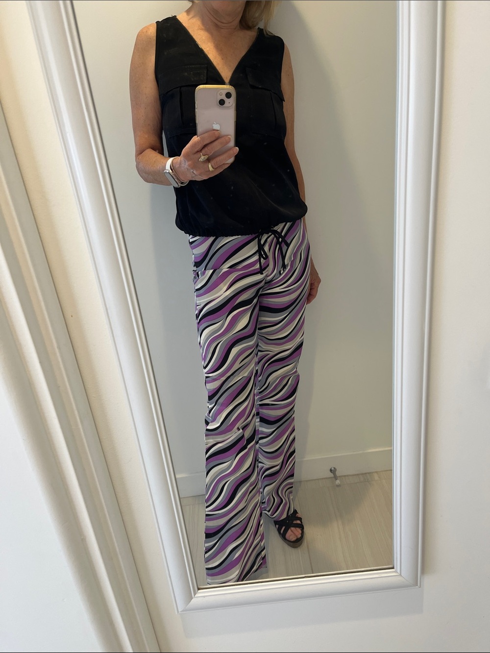 Motel Rocks Purple Wave Drawstring Boot-Cut Pants - Picture 2 of 9